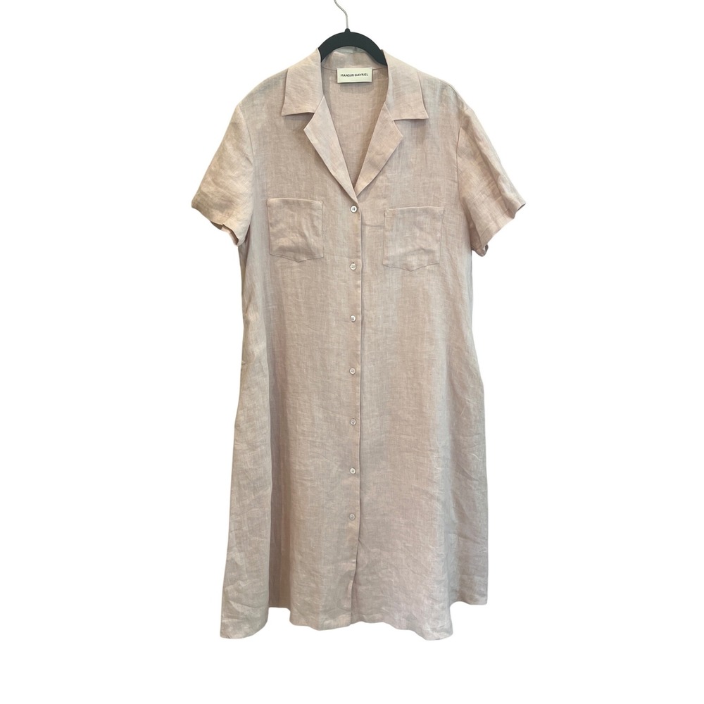 Mansur Gavriel Pink 100% Linen Short Sleeve Button Front Shirt Dress Italy Large
